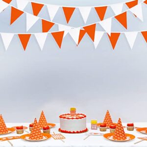 32Ft Orange White Triangle Flag Fabric Banner Pennant Garland Bunting Streamers for Fall Decor Autumn Wedding Birthday Party Thanksgiving Day Graduation Home Nursery Outdoor Garden Hanging Decoration