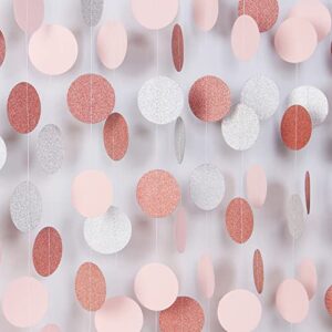 Rose-Gold Pink Silver Party Decorations - 52Ft Paper Streamer 17Ft Paper Banner Women Girls Happy Birthday Decoration Baby Bridal Shower Garland Bachelorette Engagement Brunch Mothers Day Decor