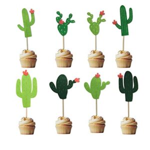 TianJi 24 Cactus Cupcake Toppers Picks Sticks Happy Birthday Cake Decorations for Luau Hawaiian Summer Beach Party Supplies