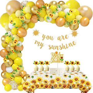 royalz 101 pcs sunflower balloons garland arch kit with you are my sunshine banner for birthday party decorations, bridal shower, wedding, baby shower decoration yellow