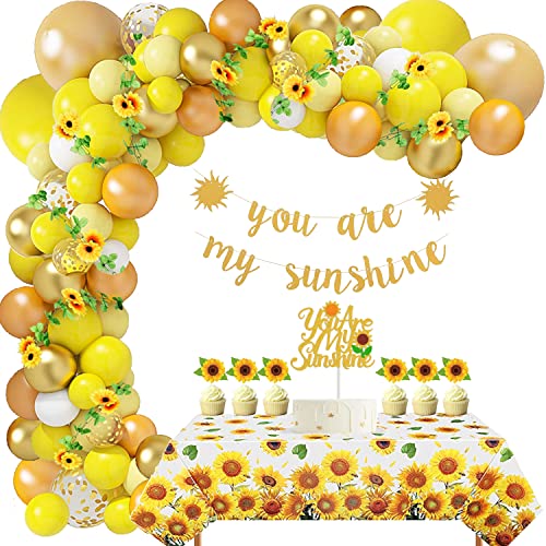 Royalz 101 Pcs Sunflower Balloons Garland Arch Kit with You Are My Sunshine Banner for Birthday Party Decorations, Bridal Shower, Wedding, Baby Shower Decoration Yellow