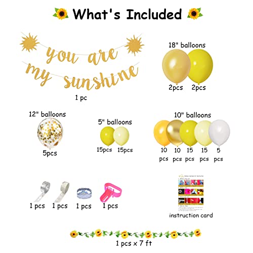 Royalz 101 Pcs Sunflower Balloons Garland Arch Kit with You Are My Sunshine Banner for Birthday Party Decorations, Bridal Shower, Wedding, Baby Shower Decoration Yellow