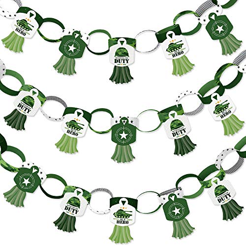 Big Dot of Happiness Camo Hero - 90 Chain Links and 30 Paper Tassels Decoration Kit - Army Military Camouflage Party Paper Chains Garland - 21 feet