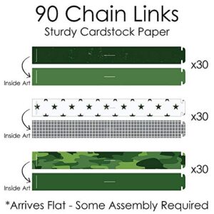 Big Dot of Happiness Camo Hero - 90 Chain Links and 30 Paper Tassels Decoration Kit - Army Military Camouflage Party Paper Chains Garland - 21 feet