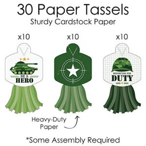 Big Dot of Happiness Camo Hero - 90 Chain Links and 30 Paper Tassels Decoration Kit - Army Military Camouflage Party Paper Chains Garland - 21 feet