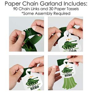 Big Dot of Happiness Camo Hero - 90 Chain Links and 30 Paper Tassels Decoration Kit - Army Military Camouflage Party Paper Chains Garland - 21 feet