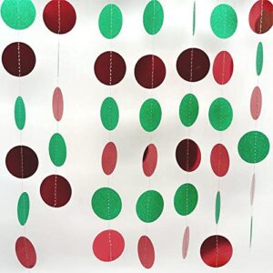 jeye red green circle dots party garland banner decoration paper streamer backdrop hanging decor for birthday engagement wedding christmas party decor, pack of 2, 26 feet in total