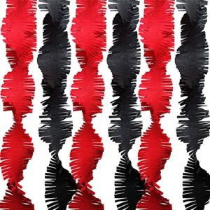 6-pack black red party paper backdrop crepe paper swirls garland backdrop fringe paper hanging streamers for all party events, garland backdrop (set of 3 pcs x 2 color 8.2ft garland)