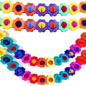 futureplusx 3pcs mexican tissue hibiscus garland flower banners for luau party fiesta party mexican hanging decorations