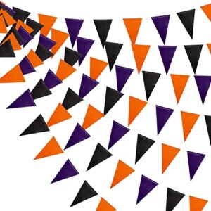 yssai 40ft halloween pennant banner black orange purple paper triangle flags halloween party decorations halloween bunting garland for halloween outdoor indoor hanging decor 104 flags