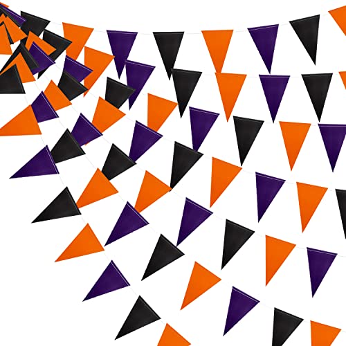 YSSAI 40Ft Halloween Pennant Banner Black Orange Purple Paper Triangle Flags Halloween Party Decorations Halloween Bunting Garland for Halloween Outdoor Indoor Hanging Decor 104 Flags