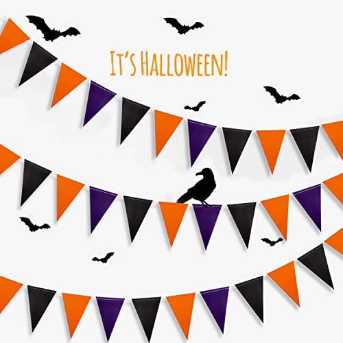 YSSAI 40Ft Halloween Pennant Banner Black Orange Purple Paper Triangle Flags Halloween Party Decorations Halloween Bunting Garland for Halloween Outdoor Indoor Hanging Decor 104 Flags