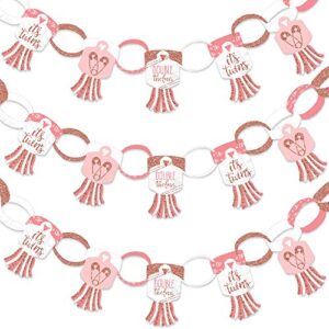 big dot of happiness it’s twin girls – 90 chain links and 30 paper tassels decoration kit – pink and rose gold twins baby shower paper chains garland – 21 feet