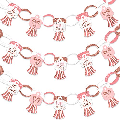 Big Dot of Happiness It’s Twin Girls - 90 Chain Links and 30 Paper Tassels Decoration Kit - Pink and Rose Gold Twins Baby Shower Paper Chains Garland - 21 feet