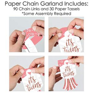 Big Dot of Happiness It’s Twin Girls - 90 Chain Links and 30 Paper Tassels Decoration Kit - Pink and Rose Gold Twins Baby Shower Paper Chains Garland - 21 feet