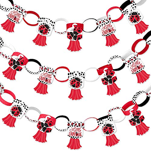 Big Dot of Happiness Happy Little Ladybug - 90 Chain Links and 30 Paper Tassels Decoration Kit - Baby Shower or Birthday Party Paper Chains Garland - 21 feet