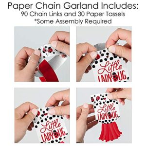 Big Dot of Happiness Happy Little Ladybug - 90 Chain Links and 30 Paper Tassels Decoration Kit - Baby Shower or Birthday Party Paper Chains Garland - 21 feet