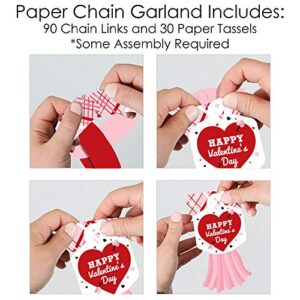 Big Dot of Happiness Conversation Hearts - 90 Chain Links and 30 Paper Tassels Decoration Kit - Valentine’s Day Party Paper Chains Garland - 21 feet