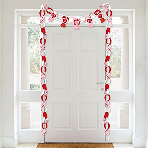 Big Dot of Happiness Conversation Hearts - 90 Chain Links and 30 Paper Tassels Decoration Kit - Valentine’s Day Party Paper Chains Garland - 21 feet