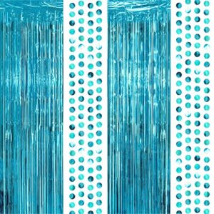teal blue tinsel foil curtain backdrop circle dot garland party decoration birthday proposal wedding engagement bridal baby shower party supplies