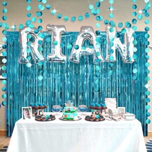 Teal Blue Tinsel Foil Curtain Backdrop Circle Dot Garland Party Decoration Birthday Proposal Wedding Engagement Bridal Baby Shower Party Supplies