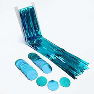 Teal Blue Tinsel Foil Curtain Backdrop Circle Dot Garland Party Decoration Birthday Proposal Wedding Engagement Bridal Baby Shower Party Supplies