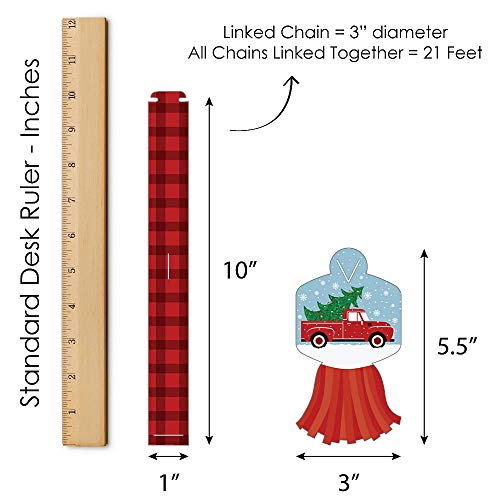 Big Dot of Happiness Merry Little Christmas Tree - 90 Chain Links and 30 Paper Tassels Decoration Kit - Red Truck and Car Christmas Party Paper Chains Garland - 21 feet