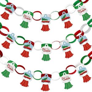 big dot of happiness merry little christmas tree – 90 chain links and 30 paper tassels decoration kit – red truck and car christmas party paper chains garland – 21 feet