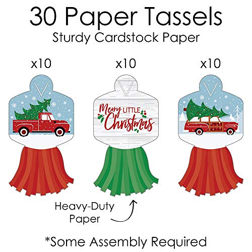 Big Dot of Happiness Merry Little Christmas Tree - 90 Chain Links and 30 Paper Tassels Decoration Kit - Red Truck and Car Christmas Party Paper Chains Garland - 21 feet