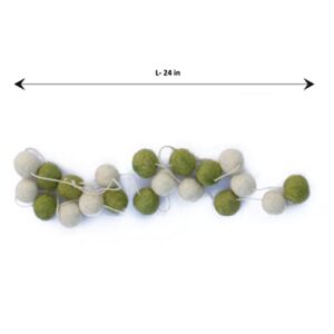 De Kulture Handmade Premium Wool Felt Micro POM POM Garland Eco Friendly Halloween Wall Hanging Home Office Theme Party Holiday Decoration Banner | 24 Inches (Set of 4) (Green & Off White)