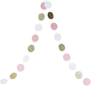 zorpia Paper Garland Gittler Circle Polka Dots Banner Birthday Nursery Party Decor Baby Shower, Pack of 5, Each 6.5 Feet Long (Pink White Gold) by Fascola