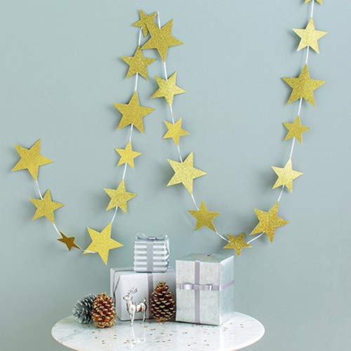PAPABA 4m Long Paper Star Garland Star String Party Garland Banner for Wedding Birthday Party Baby Shower Decor Gold