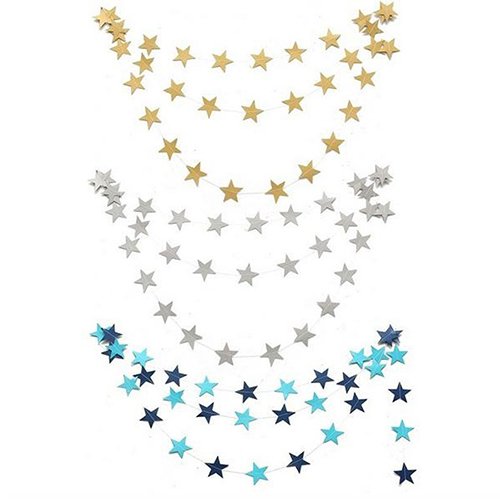PAPABA 4m Long Paper Star Garland Star String Party Garland Banner for Wedding Birthday Party Baby Shower Decor Gold