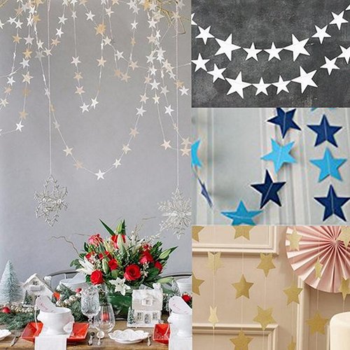 PAPABA 4m Long Paper Star Garland Star String Party Garland Banner for Wedding Birthday Party Baby Shower Decor Gold