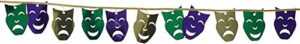 amscan mardi gras mask string garland party decoration, multi color, 12 x 3” (2-pack)