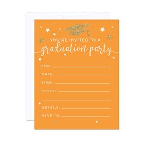 andaz press orange and gold glittering graduation party collection, blank invitations with envelopes, 20-pack