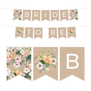 andaz press peach coral kraft brown rustic floral garden party wedding collection, hanging pennant party banner with string, bride to be, 5-feet, 1 set