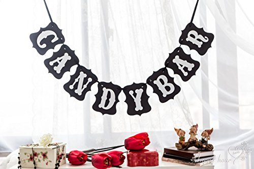 Black CANDY BAR Wedding Bunting Banner Photo Booth Props Party Garland Decoration Prop