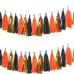 Autupy 30PCS Halloween Tassel Garland Banner Gold Black Orange Tassel Garland,Halloween Party Decor,Thanksgiving Mantel Decor,Tissue Paper Garland,Party Bunting(DIY)