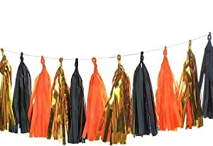 Autupy 30PCS Halloween Tassel Garland Banner Gold Black Orange Tassel Garland,Halloween Party Decor,Thanksgiving Mantel Decor,Tissue Paper Garland,Party Bunting(DIY)