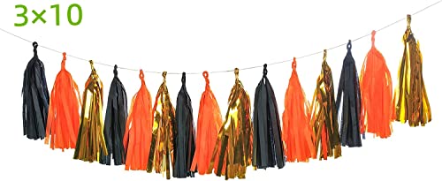 Autupy 30PCS Halloween Tassel Garland Banner Gold Black Orange Tassel Garland,Halloween Party Decor,Thanksgiving Mantel Decor,Tissue Paper Garland,Party Bunting(DIY)