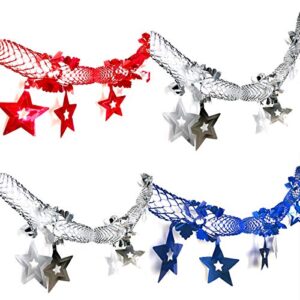 39ft patriotic hanging decorations garland, shiny aluminum foil metallic banner with stars for 4th of july independence day, usa national day, wall hanging fringe banner for wedding holiday parties