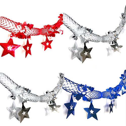 39Ft Patriotic Hanging Decorations Garland, Shiny Aluminum Foil Metallic Banner with Stars for 4th of July Independence Day, USA National Day, Wall Hanging Fringe Banner for Wedding Holiday Parties