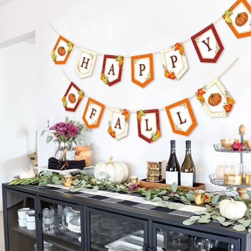 Happy Fall Banner Set for Autumn Party Decoration Fall Harvest Celebration Decor Thanksgiving Hanging Garland for Birthday Baby Shower Wedding Party Supplies