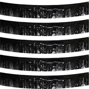 carecheer 5 pack 10 feet foil fringe garland shiny metallic wall hanging drapes tassel skirting decorations supplies for parade float trailer mardi gras party birthday wedding (black)