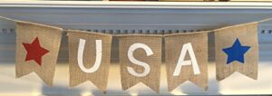 usa burlap patriotic banner bunting – 4th of july party decoration – memorial day burlap celebration supplies – honor military veterans day garland by jolly jon