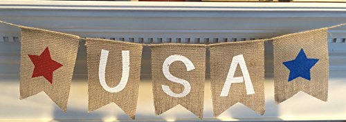 USA Burlap Patriotic Banner Bunting - 4th of July Party Decoration - Memorial Day Burlap Celebration Supplies - Honor Military Veterans Day Garland by Jolly Jon