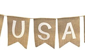 USA Burlap Patriotic Banner Bunting - 4th of July Party Decoration - Memorial Day Burlap Celebration Supplies - Honor Military Veterans Day Garland by Jolly Jon