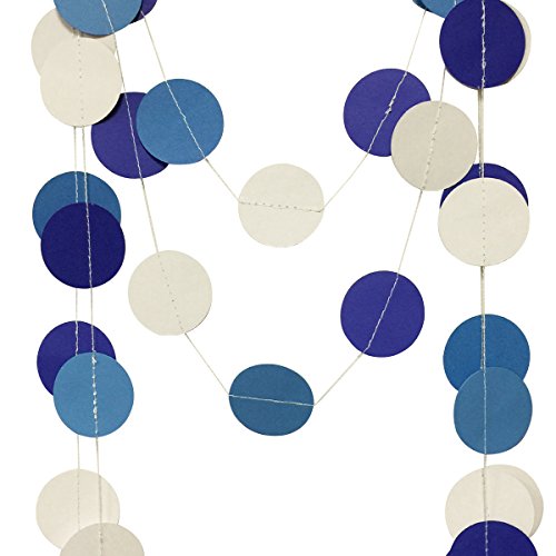 allydrew Circle Dot Paper Garland Hanging Décor, 26Ft, Set of 2, for Weddings, Parties, Baby Showers – Sky Blue, White, Navy