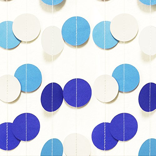 allydrew Circle Dot Paper Garland Hanging Décor, 26Ft, Set of 2, for Weddings, Parties, Baby Showers – Sky Blue, White, Navy